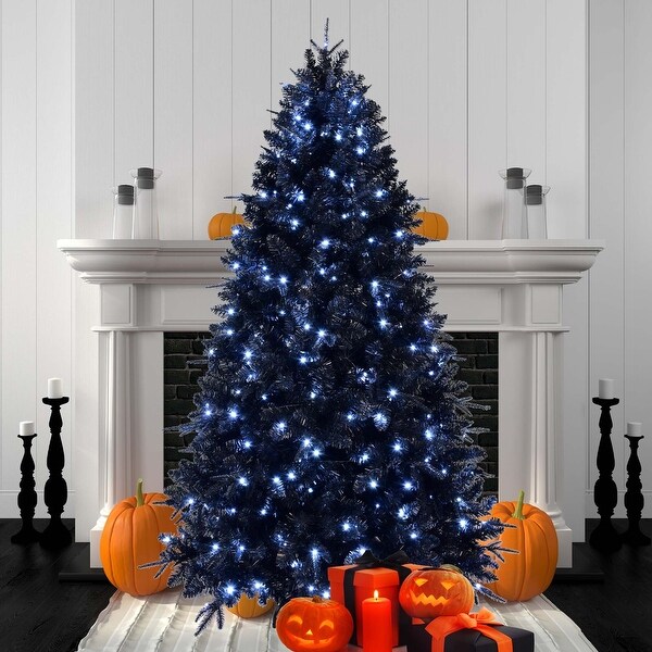 7.5ft PreLit Black Full Halloween Xmas Artificial Christmas Tree