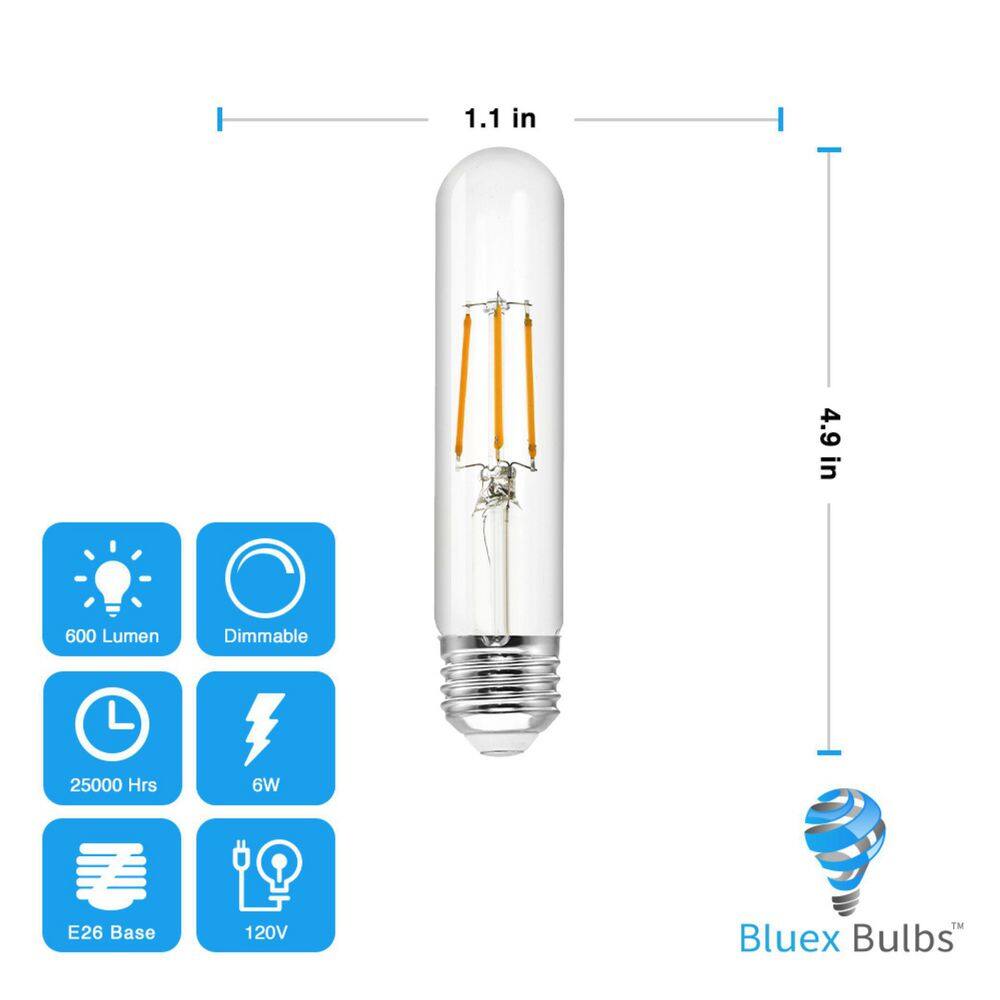 BLUEX BULBS 60-Watt Equivalent T10 Household Indoor LED Light Bulb in Warm White (6-Pack) T10-135CM-6W-27