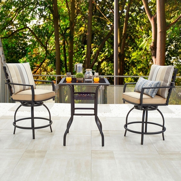 Patio Festival 3Piece Outdoor High Seating Bistro Set with Swivel Chairs and Table