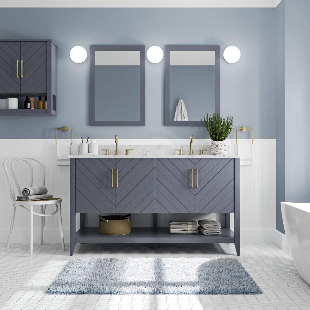 Home Decorators Collection Baybarn 60 in. W x 22 in. D x 35 in. H Double Sink Bath Vanity in Blue Ash with Engineered Carrara Top and Sink 1924VA60-310925