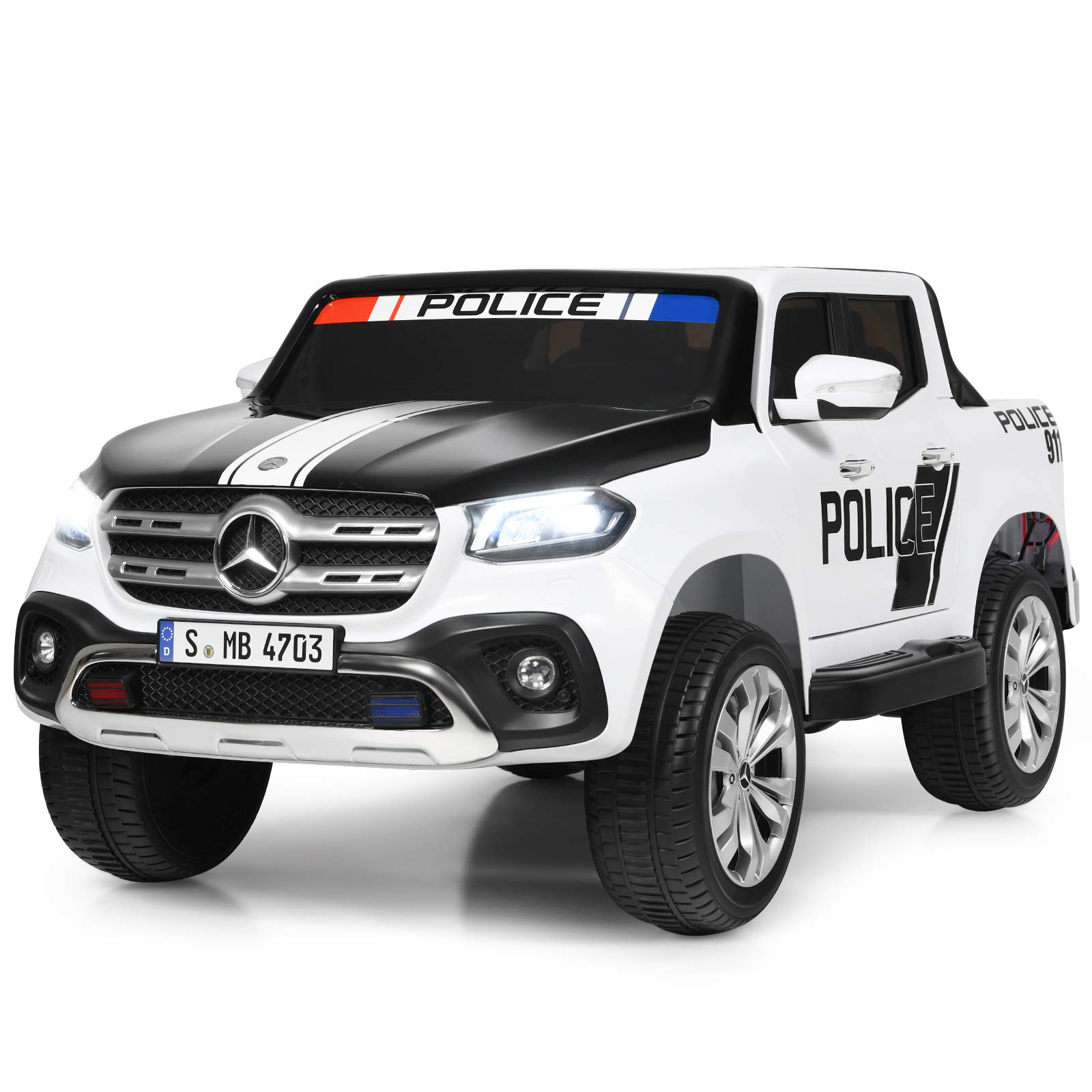 Costzon 2-Seater Ride on Polick Truck, Licensed Mercedes Benz X Class Battery Powered Ride on Car w/ 2.4G Remote Control