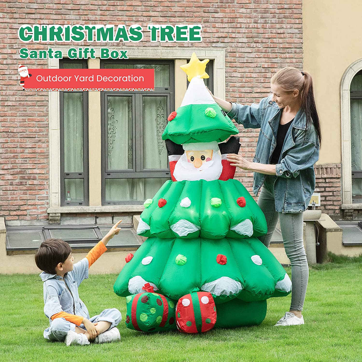 VIVOHOME 6ft Height Inflatable LED Lighted Christmas Tree with Pop up Santa and 2 Gift Boxes Blow up Outdoor Yard Decoration