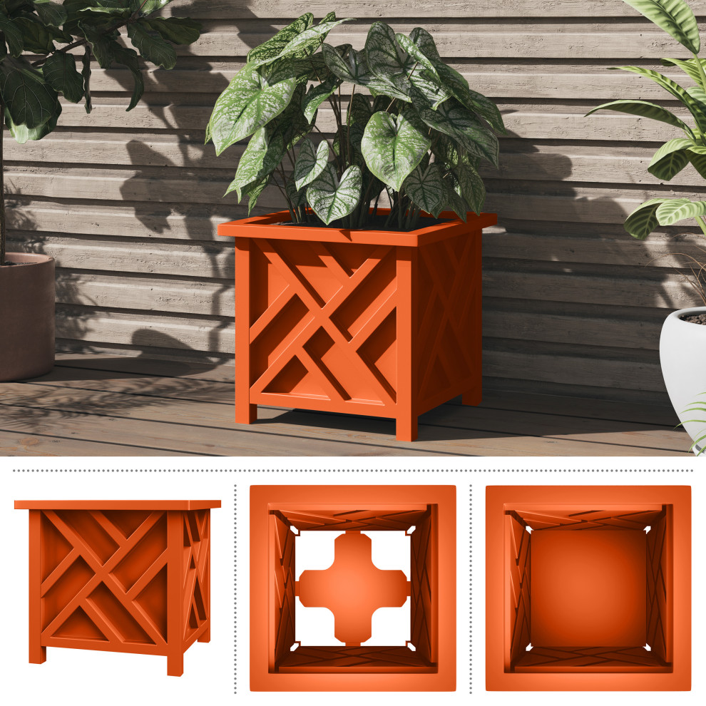 Lattice Design Planter Box 15.5 quotSquare Decorative Outdoor Flower or Plant Pot   Contemporary   Outdoor Pots And Planters   by Trademark Global  Houzz