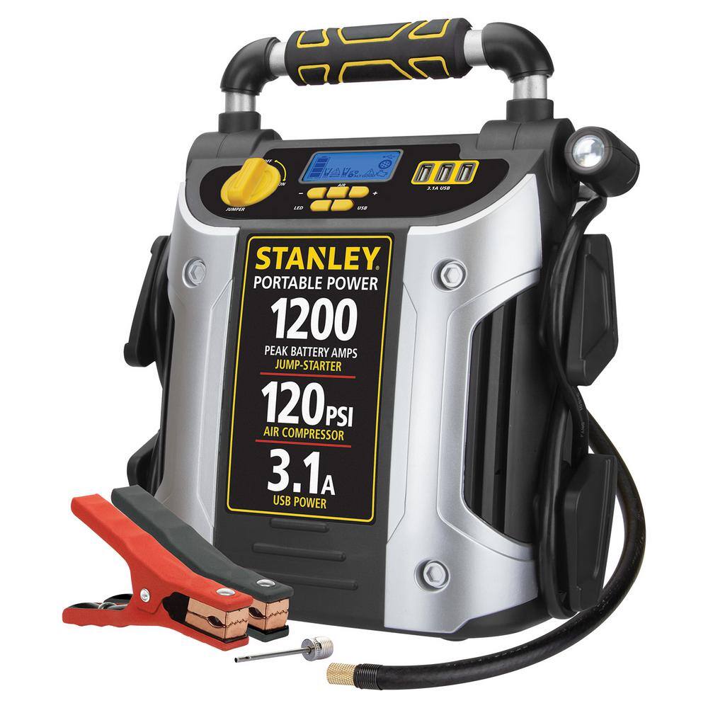 Stanley 1200 Peak Amp Portable Car Jump Starter with 120 PSI Digital Air Compressor J5C09D