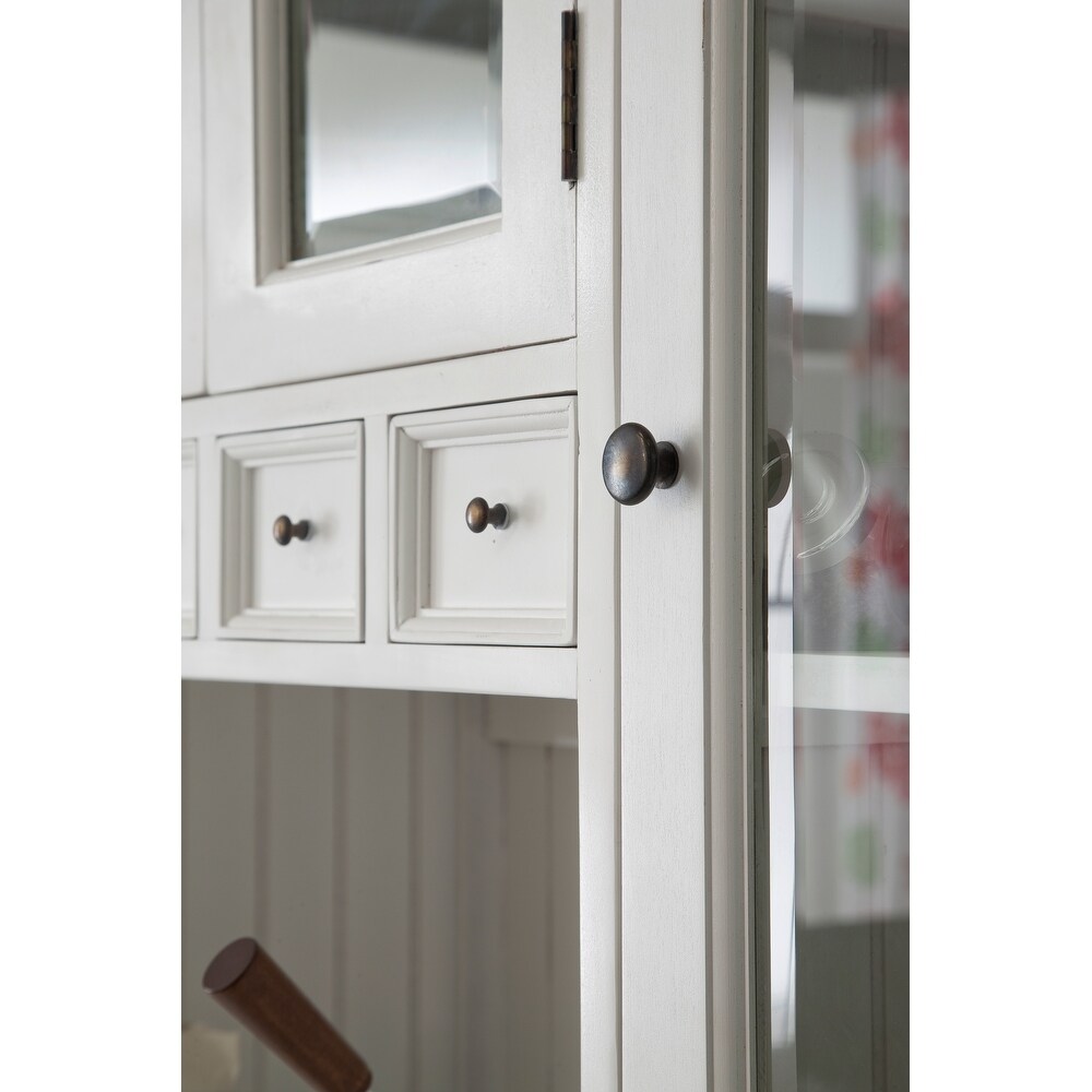 NovaSolo Halifax Coastal White Kitchen Hutch Cabinet  Solid Mahogany Frame  57.09 x 19.69 x 86.61