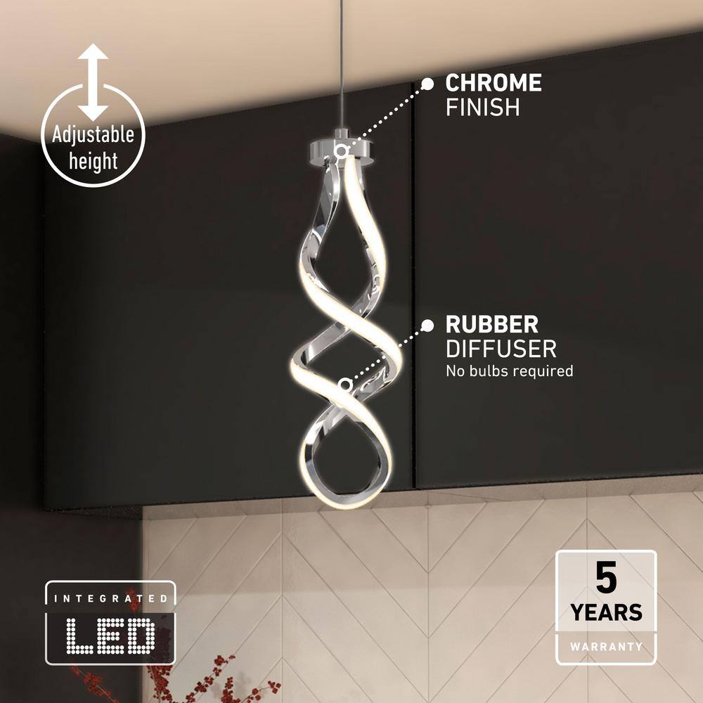 Artika Swirl 13-Watt Integrated LED Chrome Modern Hanging Mini Pendant Light Fixture for Kitchen Island or Living Room PDT1-SWR