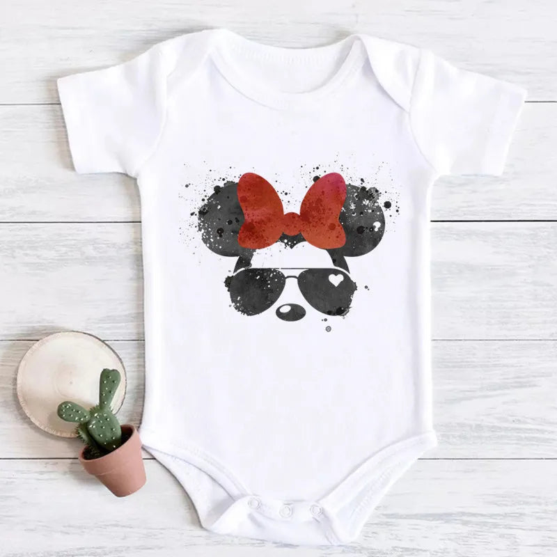 2024 New Summer Baby Clothing cotton micky mouse print bodysuit white short sleeve newborn romper 0-24M Toddler Jumpsuit