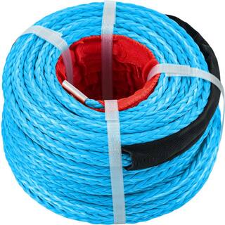 VEVOR Blue Synthetic Winch Rope 100 ft. x 38 in. Winch Line Cable with G70 Hook 18740 lbs. 12 Strands with Protective Sleeve JPS9.530MJPSBL001V0