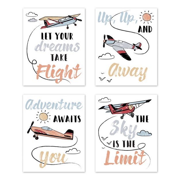 Sweet Jojo Designs Boy Unframed Wall Art Prints For D cor Airplane Red Blue And Grey 4pc