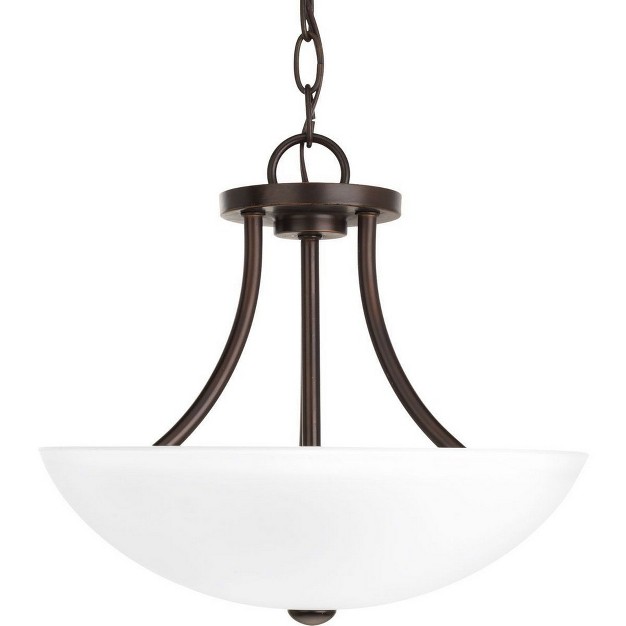 Progress Lighting Gather Collection 2 light Semi flush Mount Brushed Nickel White Etched Glass Shade