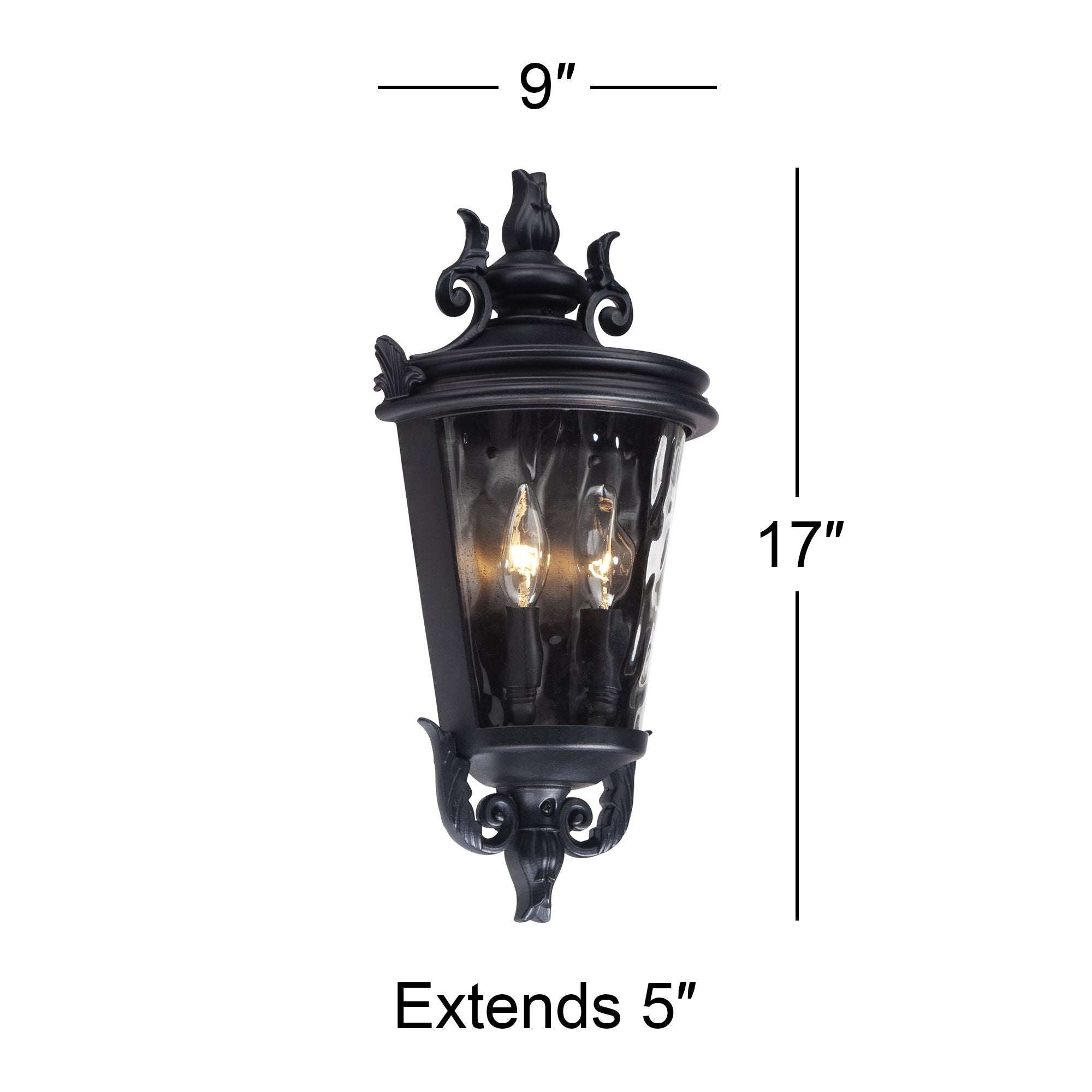 John Timberland Traditional Outdoor Wall Light Fixture Textured Black Scroll 17" Clear Hammered Glass for Exterior Porch Patio