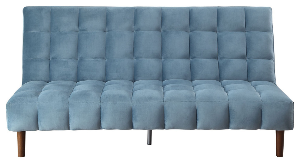 Benzara BM250590 Adjustable Sofa With Geometric Tufting/Wooden Legs  Teal Blue   Midcentury   Sofas   by Uber Bazaar  Houzz