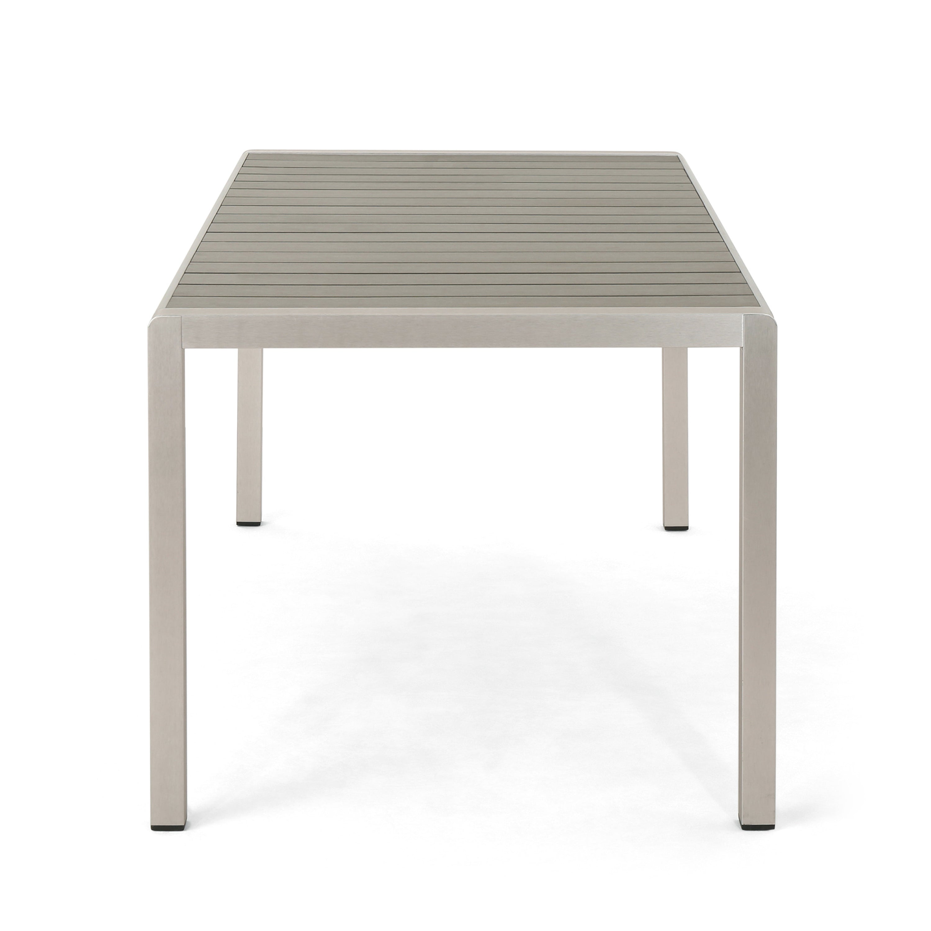 Coral Outdoor Aluminum Dining Table with Faux Wood Top, Gray Finish