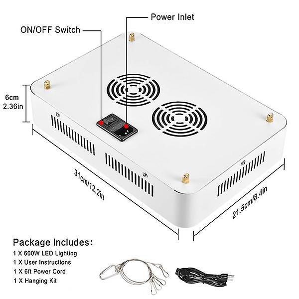 600w Dual Chips 380-730nm Full Light Spectrum Led Plant Growth Lamp White 49466