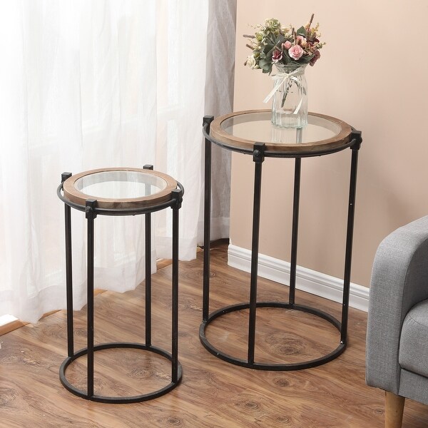 Carbon Loft Satine Metal and Glass Round Accent Side Table (Set of 2)