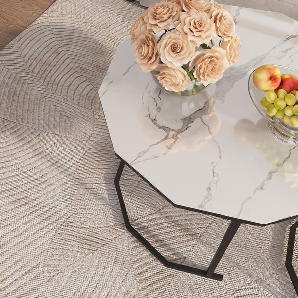 Marble Coffee Table End table 12-gon Shape with Metal Legs