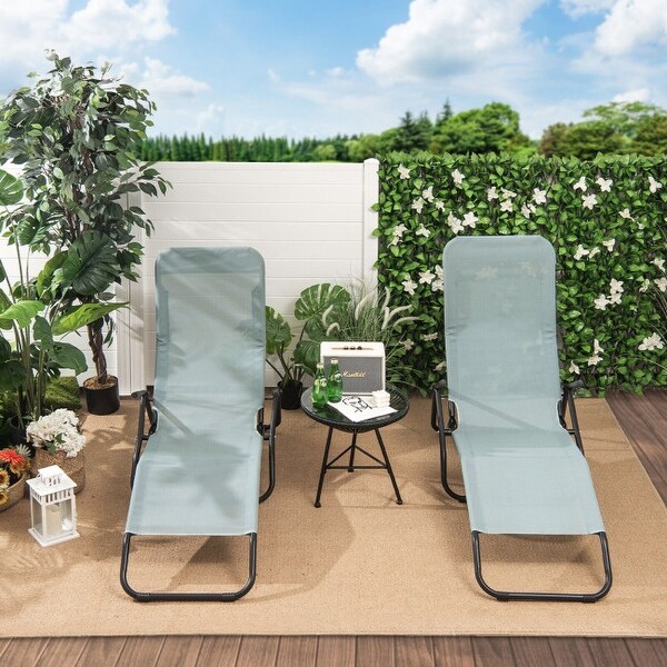 2 Pieces Folding Portable Patio Chaise Lounger with Rocking Design-Light Green - 58