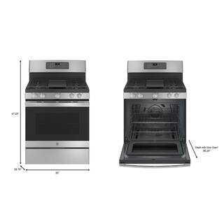 GE 30 in. 5.0 cu. ft. Gas Range with Self-Cleaning Convection Oven and Air Fry in Stainless Steel JGB735SPSS