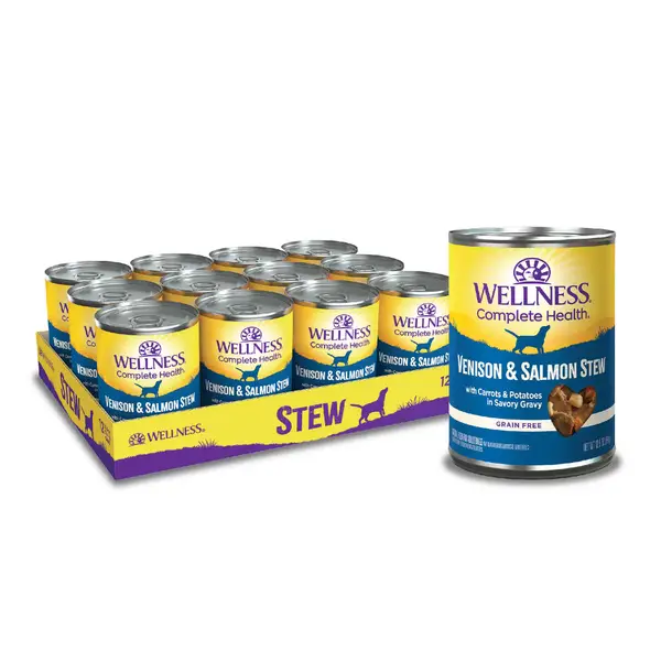 Wellness 12.5 oz Venison and Salmon Stew Thick and Chunky Natural Grain Free Canned Dog Food