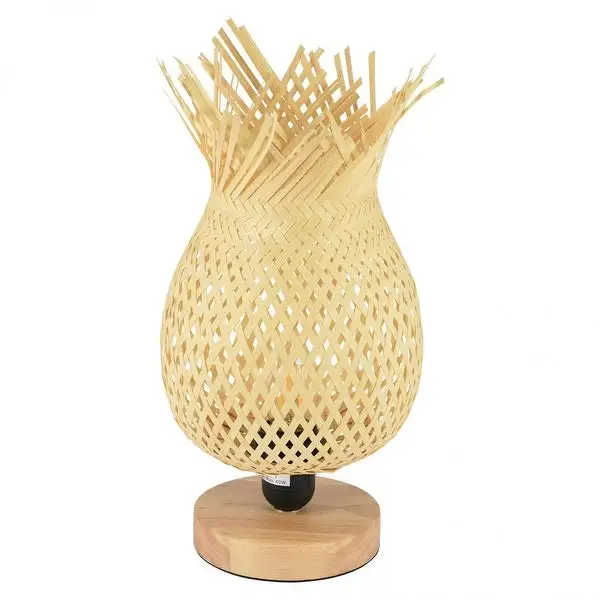 European Style Rubber Wood Table Lamp Bamboo Woven Hotel Bedside Table Lamp - s