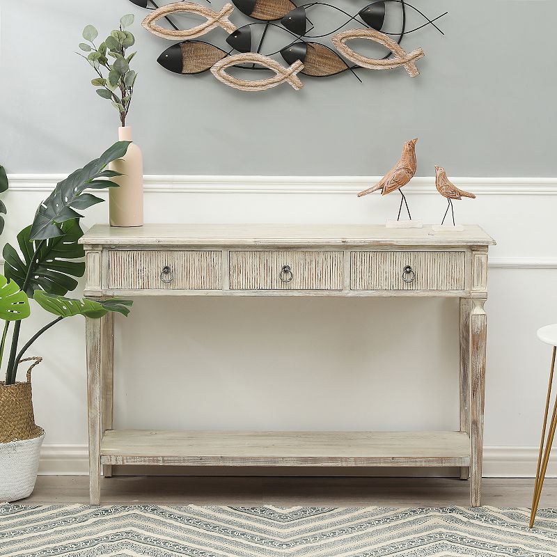 LuxenHome Whitewashed Wood 3-drawer 1-shelf Console And Entry Table