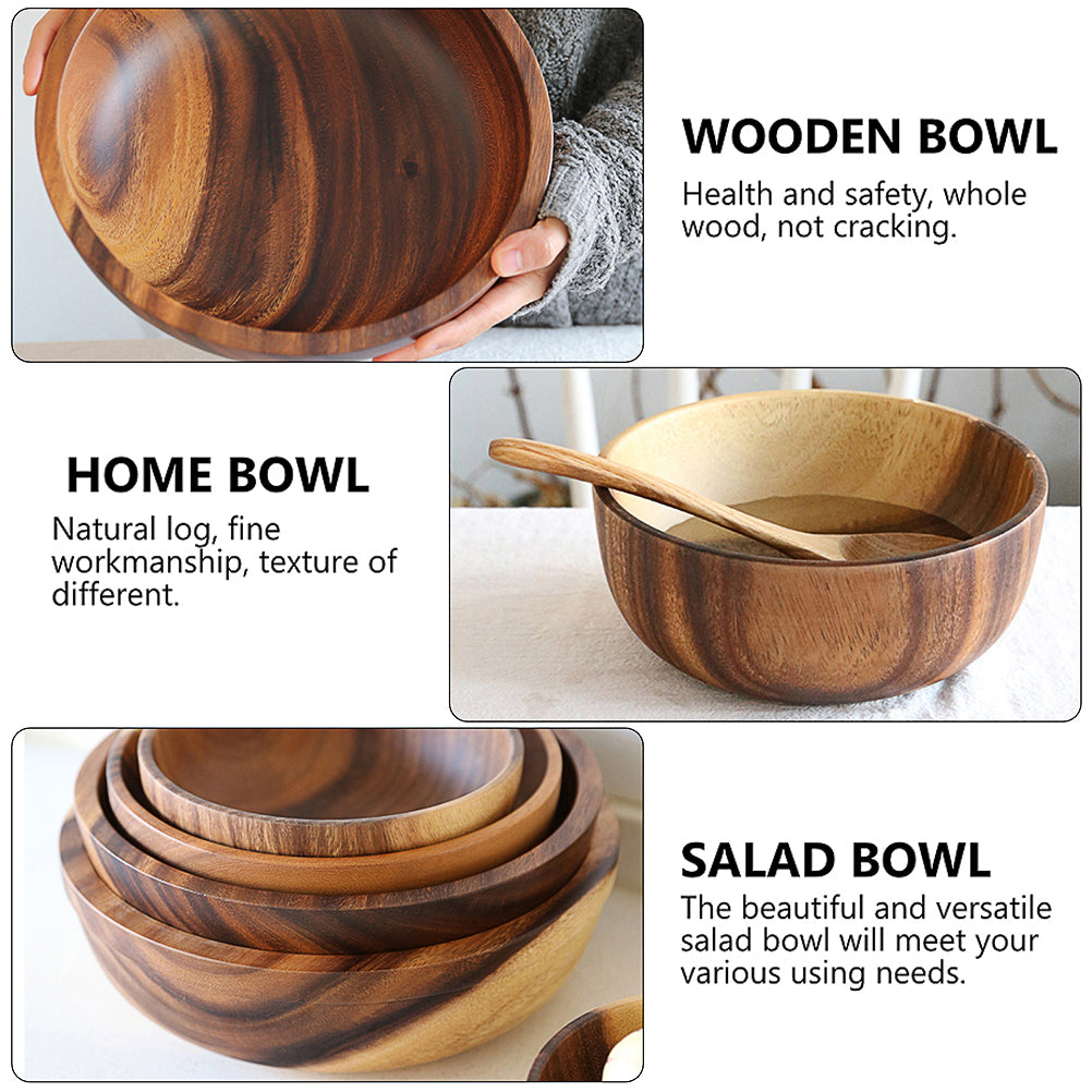 Frcolor Bowl Bowls Wooden Bowl Salad Wood Serving BowlsFruit Noodle Soup Snacks Rice Japanese Asian Mixing Prepchinese Dessert