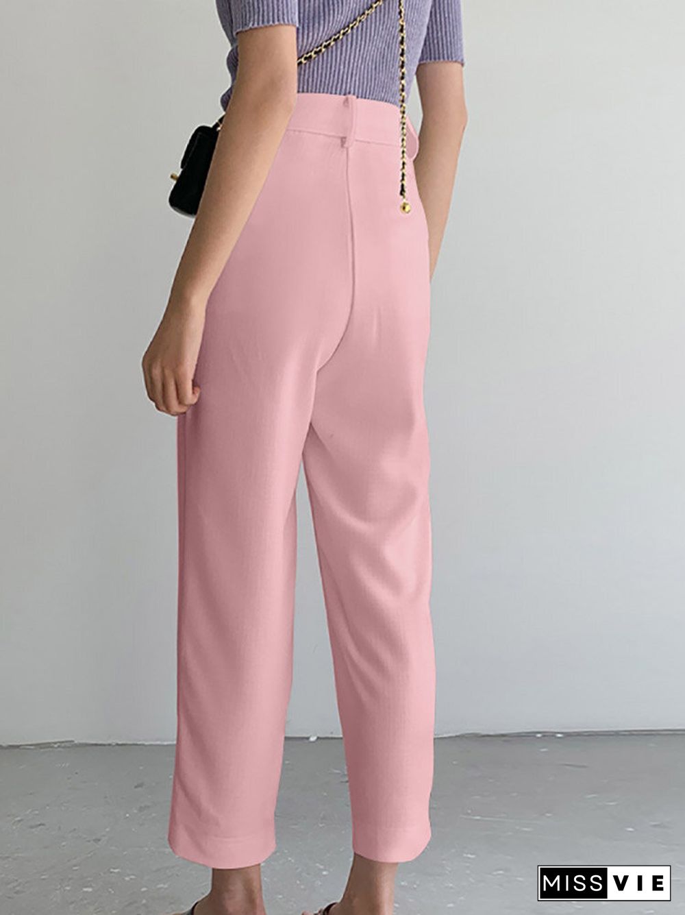 Solid Pocket Straight Leg Crop Pants For Women