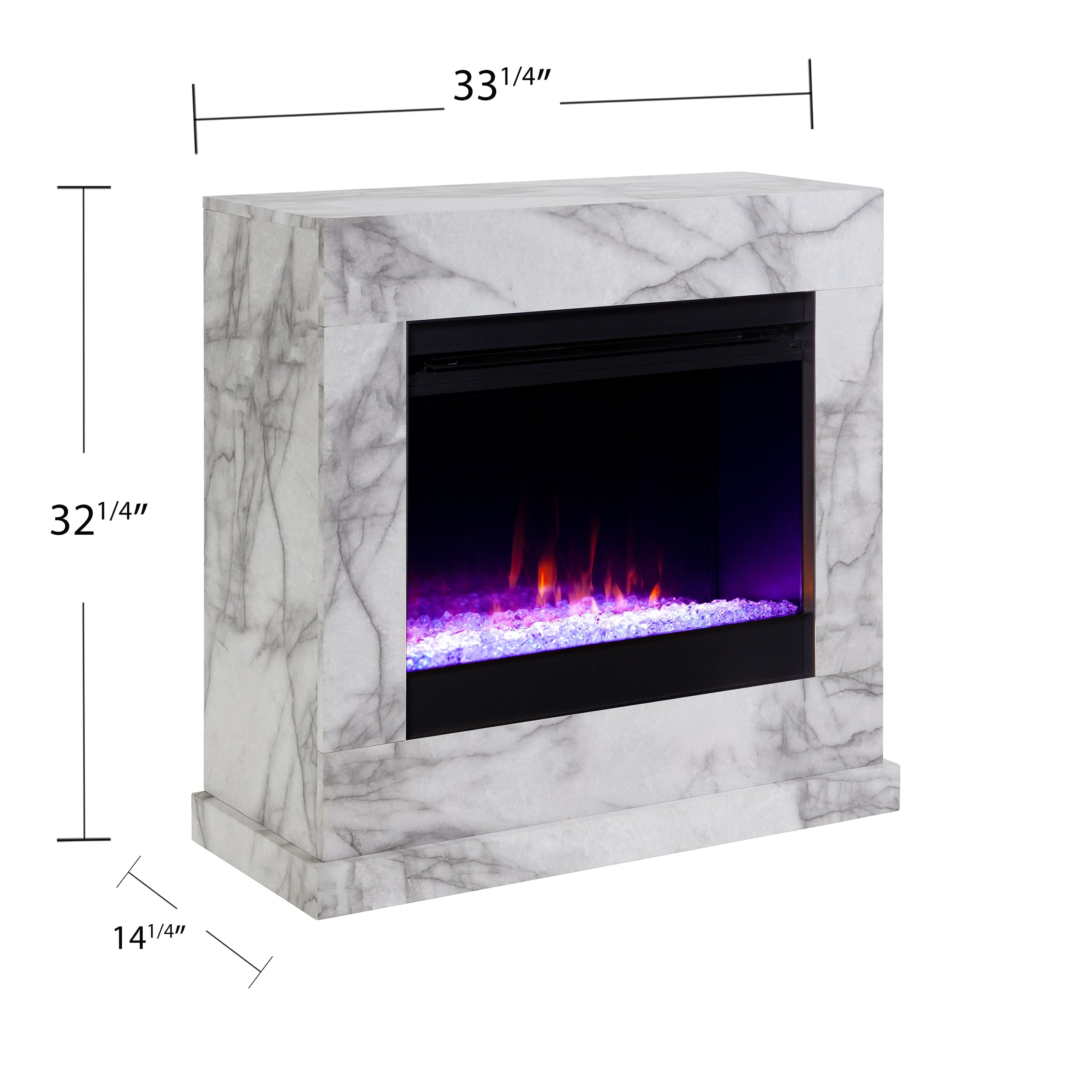 SEI Furniture Claredale Freestanding Color Changing Electric Fireplace in White with Faux Marble