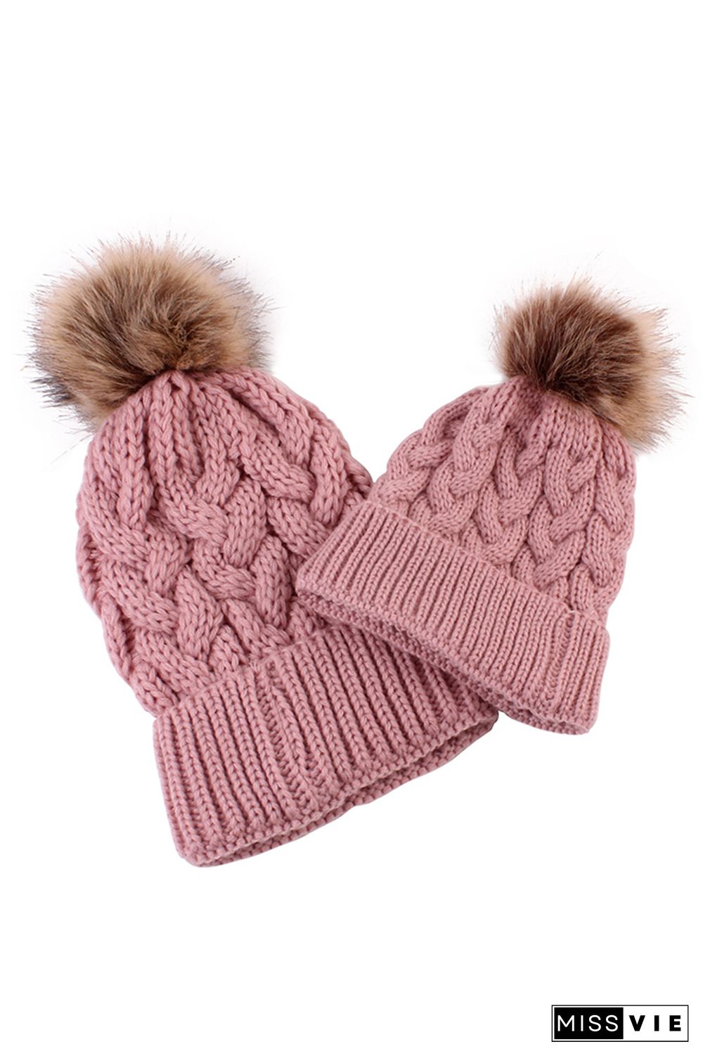 Solid Parent-child Coarse Twist Knitted Hat 2pcs Set Wholesale MOQ3pcs