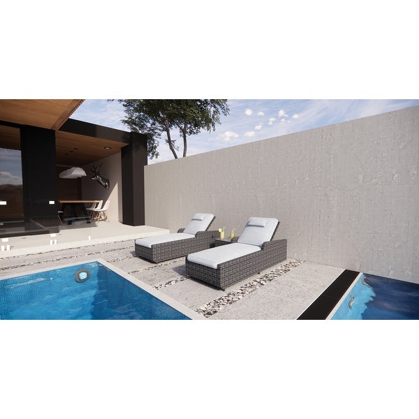 3-Pieces Outdoor Aluminum Adjustable Wicker Chaise Lounge Set