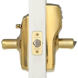 Schlage Camelot Bright Brass Electronic Keypad Door Lock with Accent Handle and Flex Lock FE595 CAM 505 ACC