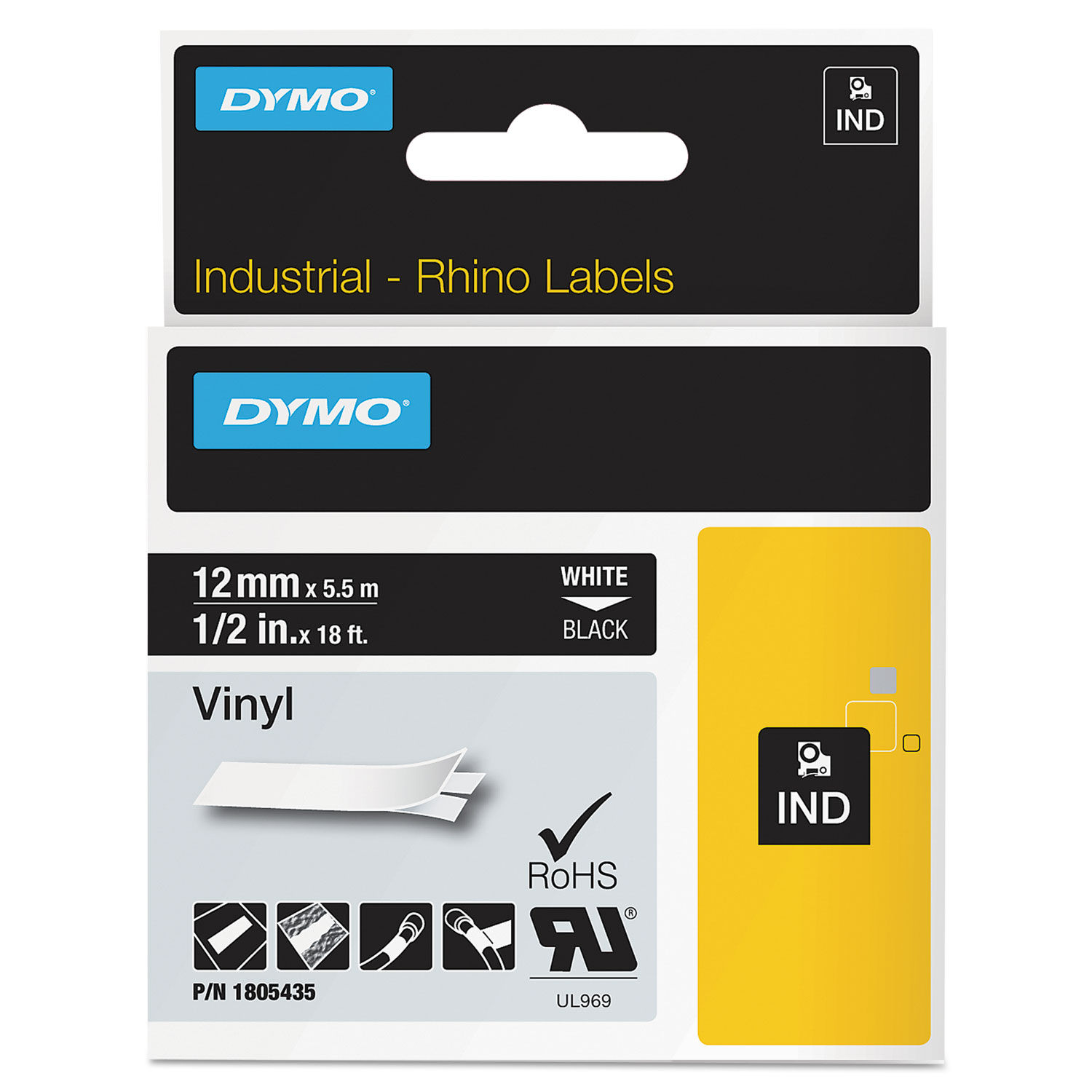 Rhino Permanent Vinyl Industrial Label Tape by DYMOandreg; DYM1805435