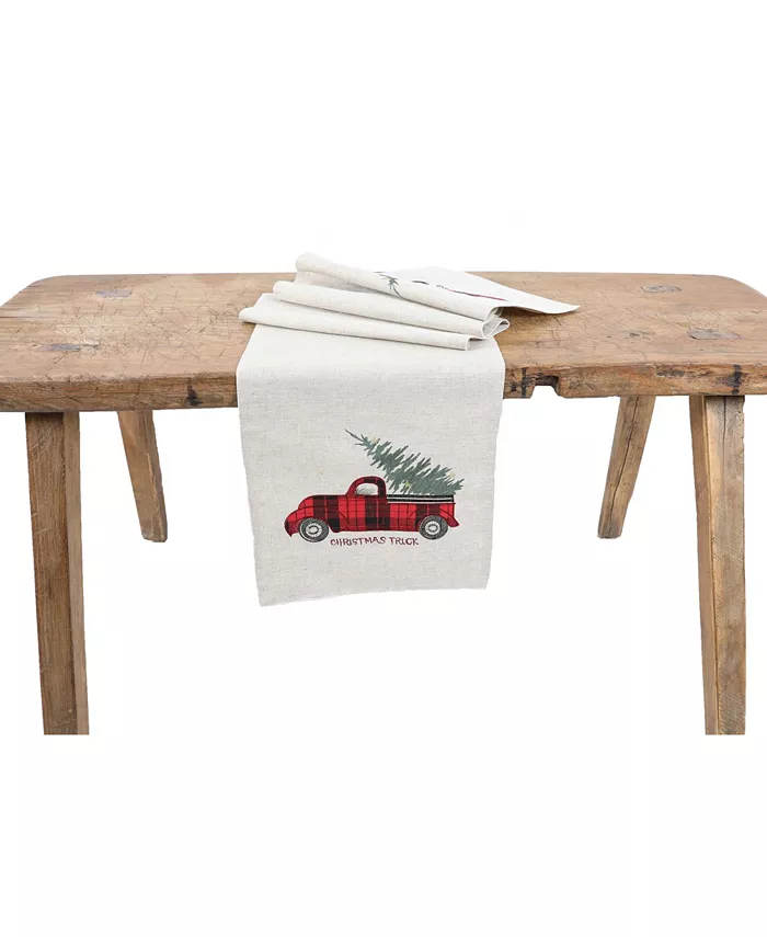 Manor Luxe Vintage Tartan Truck with Christmas Tree Table Runner