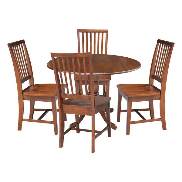 42 in. Drop Leaf Table with 4 Slat Back Dining Chairs - 5 Piece Set