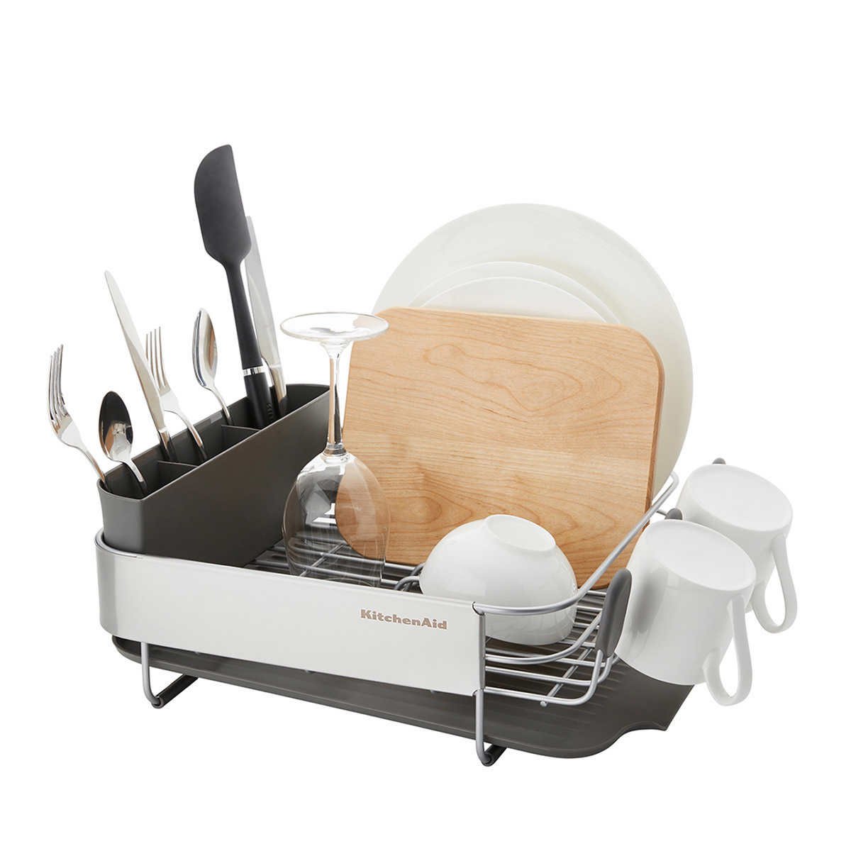 KitchenAid Stainless Steel Compact Dish-Drying Rack， With Removable Flatware Caddy