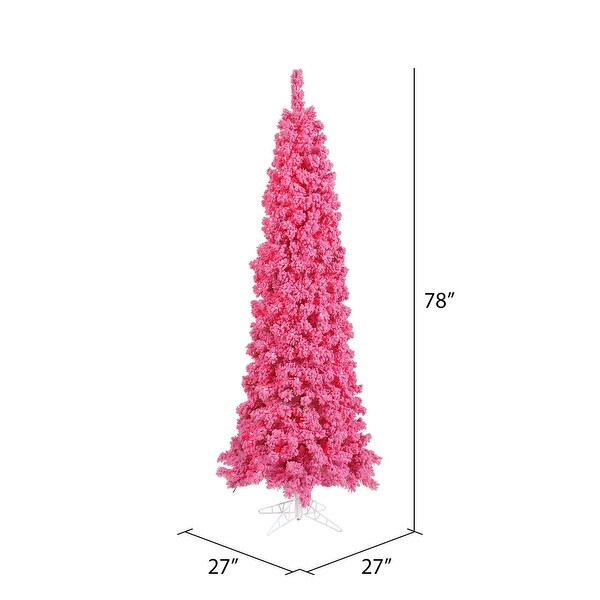 Vickerman 6.5' Flocked Pink Pencil Fir Artificial Christmas Tree，Pink Duralit LED Lights