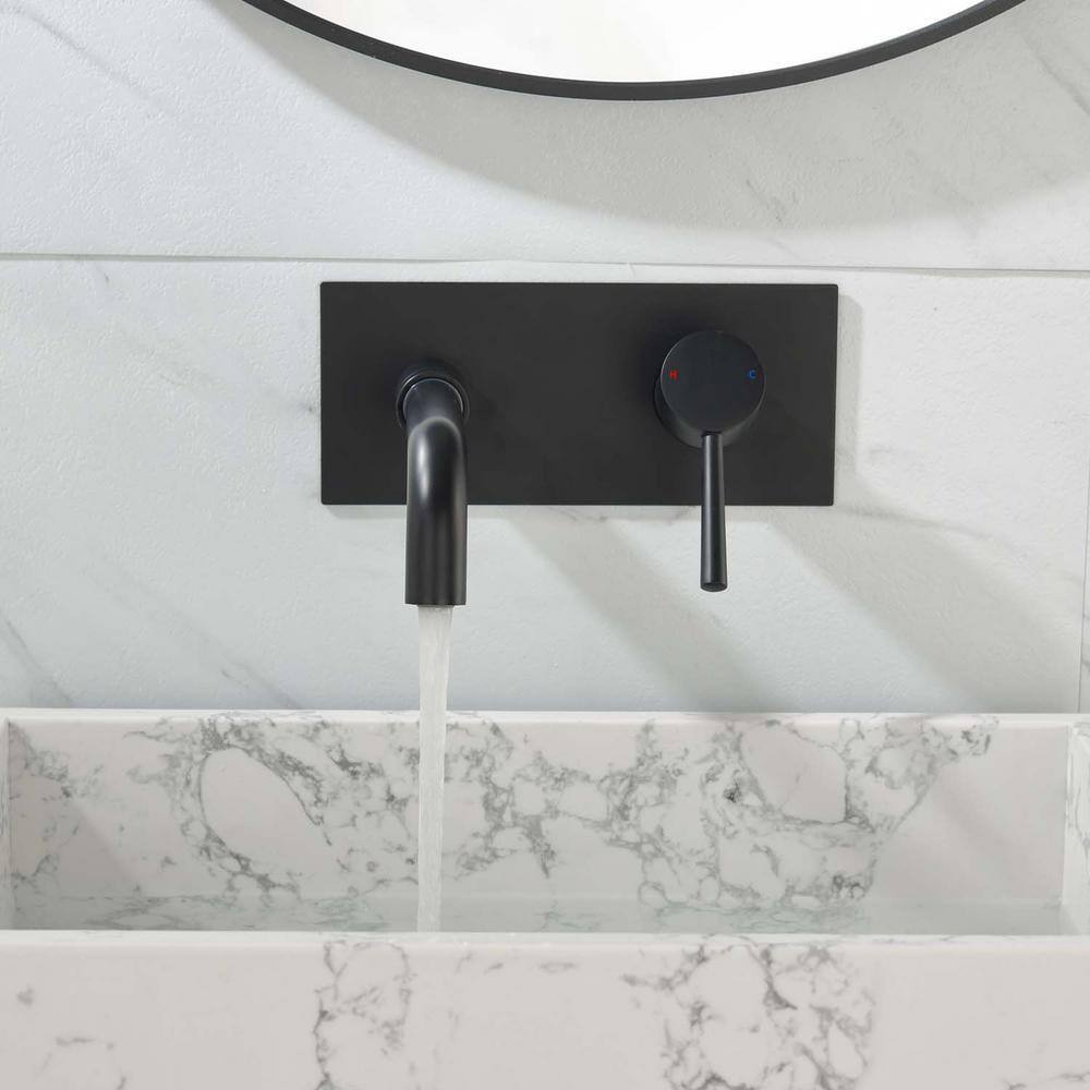 GIVING TREE Single Handle Wall Mounted Faucet with HotCold Indicators Included Valve Supply Lines in Matte Black RMHDFAUC0046