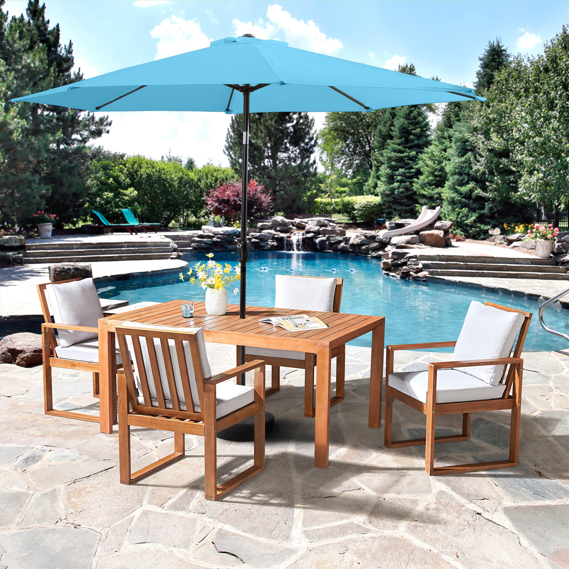 Weston Table with 4 Chairs and 10ft Auto Tilt Umbrella - 6 Piece Set - N/A - Overstock - 37252528