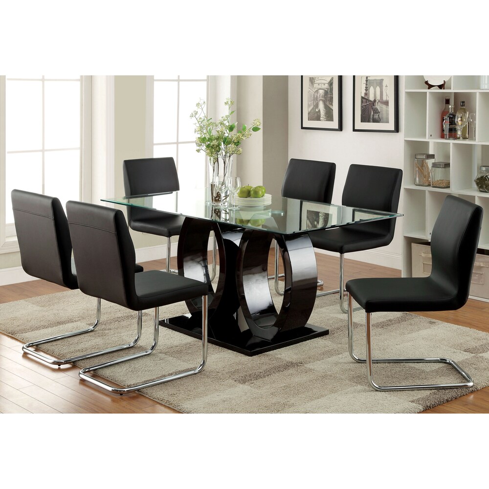 Raji Contemporary Glass Top 7 Piece Dining Set by Furniture of America