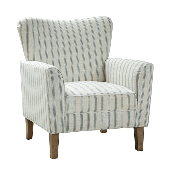 Warren Farmhouse Striped Wingback Chair with Solid Wood Legs by HULALA HOME