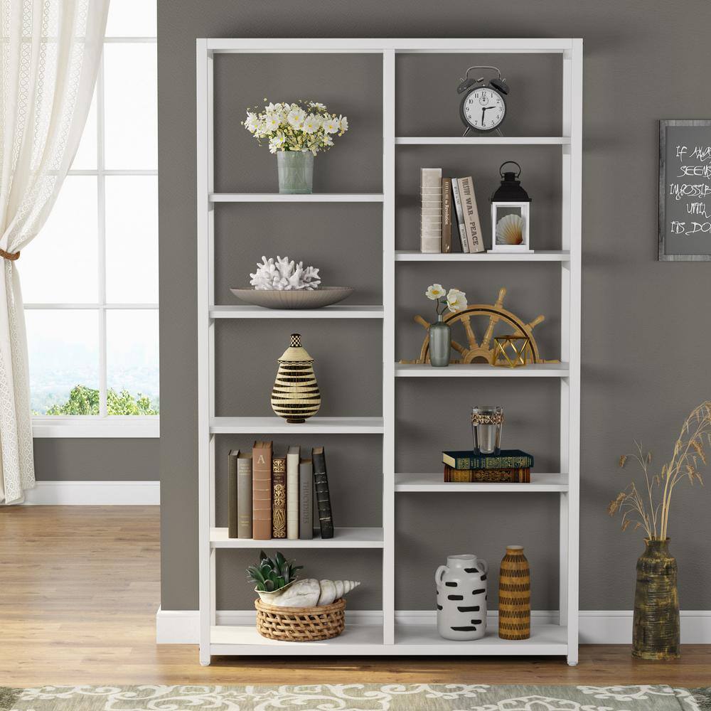 TRIBESIGNS WAY TO ORIGIN Hamilton 70.9 in. White Wood 10-Shelf Etagere Bookcase with Open Back HD-CJ156