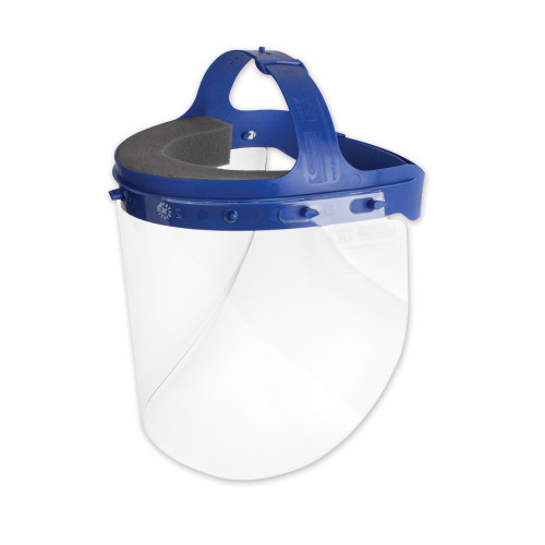 Suncast Commercial Fully Assembled Full Length Face Shield with Head Gear， 16.5 x 10.25 x 11， Clear/Blue， 16/Carton (HGASSY16)