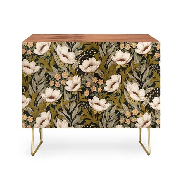 Avenie Floral Meadow Spring Green Walnut Credenza Deny Designs