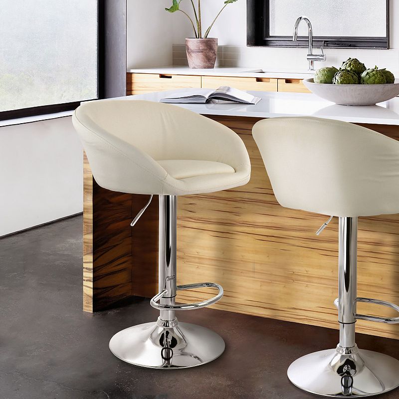 Elama 2 Piece Adjustable Faux Leather Bar Stool in White with Chrome Base