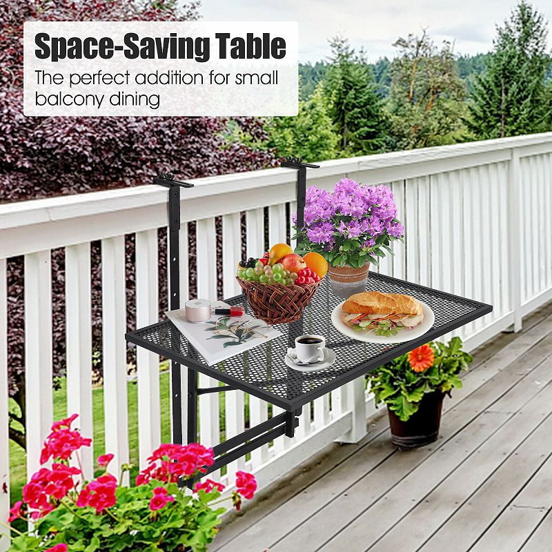 Railing Folding Table with 5-Level Adjustable Heights