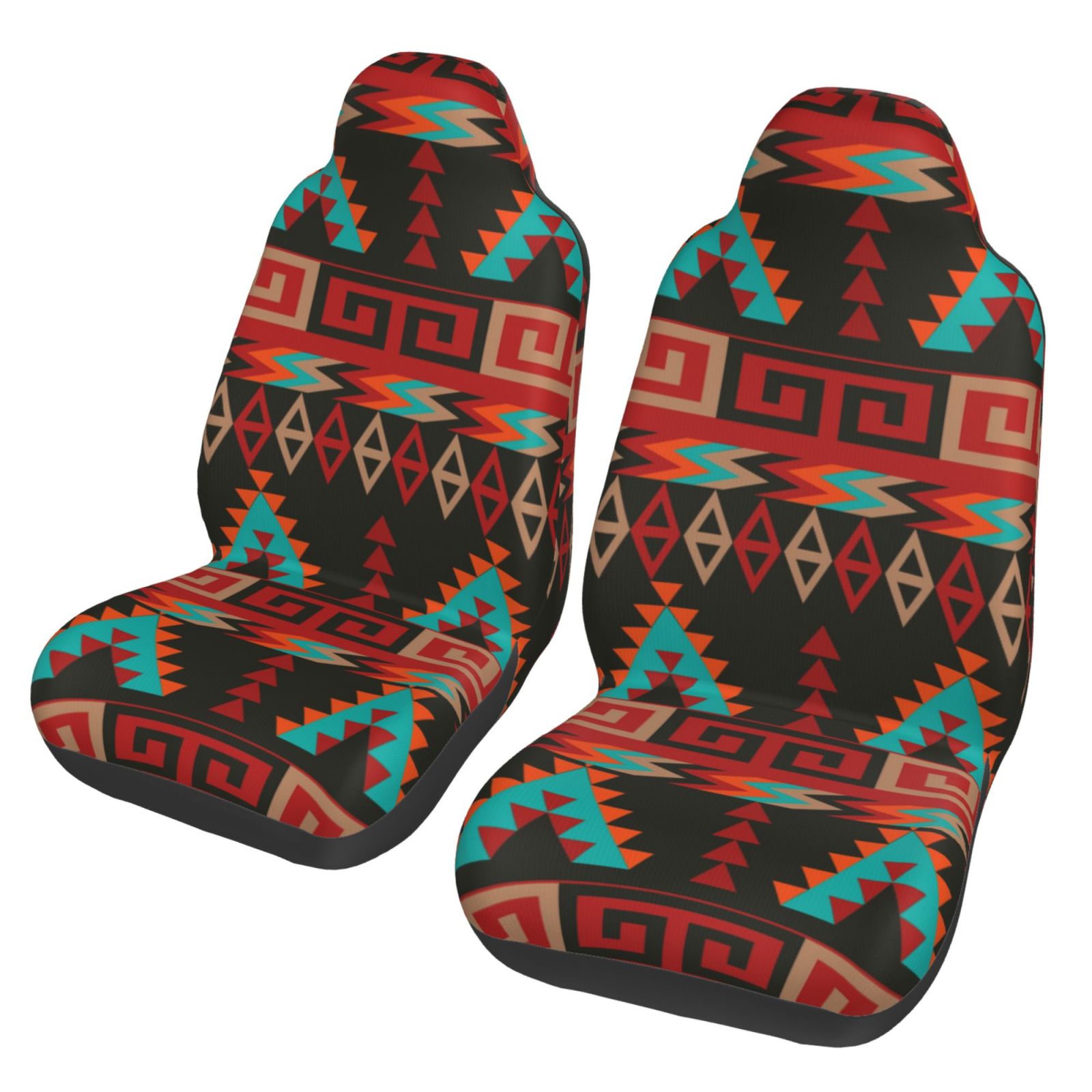 TEQUAN Front Seat Covers， Vintage Geometry Exotic Nordic Style Pattern 2 Piece Car Seat Cover Fit Most Car SUV Truck Van