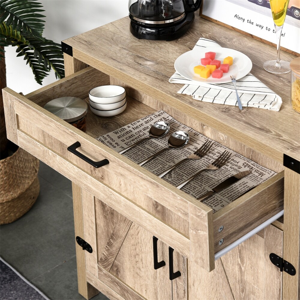 Wooden Sideboard Buffet Cabinet with Drawer and Adjustable Shelf  Oak