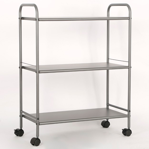 3 Shelf Wide Utility Storage Cart Gray