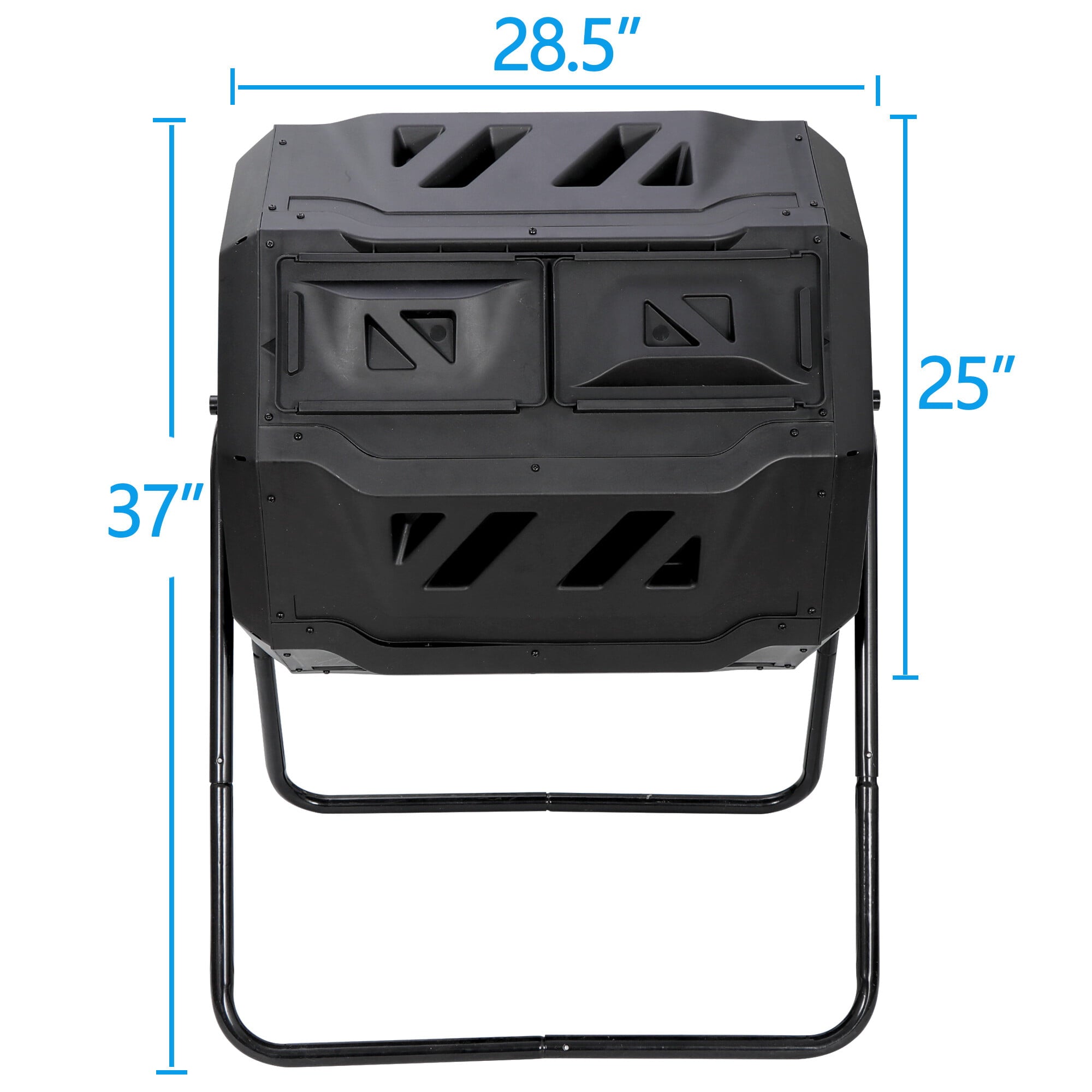 ZenSports 43Gal Outdoor Compost Tumbler Bin - Dual Chambers, Sliding Doors, Black,