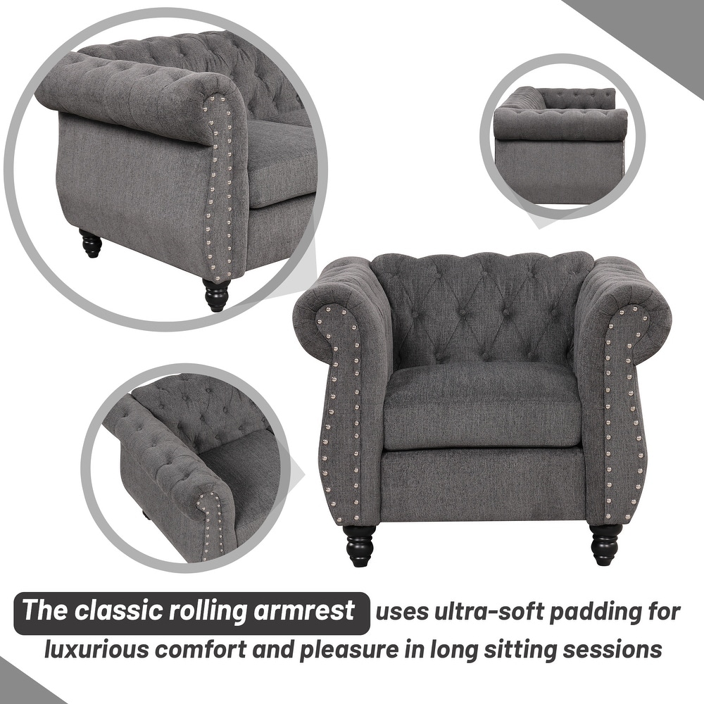 3 Piece Button Down Tufted Dutch Velvet Upholstered Sofa Sets  Including Three Seater Sofa  Two Seater and Set Single Chair